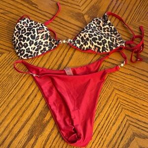 Leopard Print and Red Bikini Set